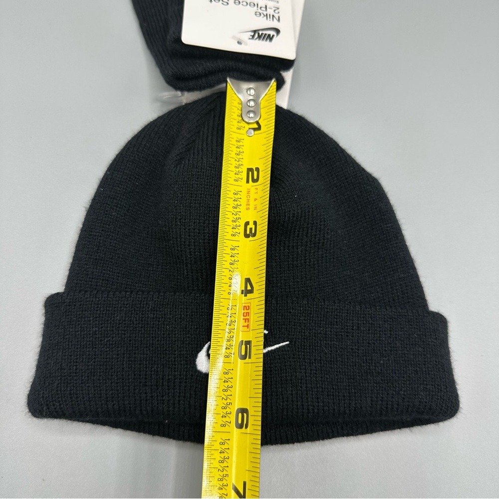 Nike Beanie Hat and Mittens 2 Piece Infant Toddler Baby Set Size 12/24M Black - Picture 7 of 7